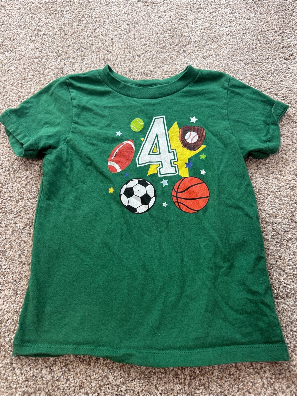 Green Kids Sports Number 4 Short Sleeve Tee
